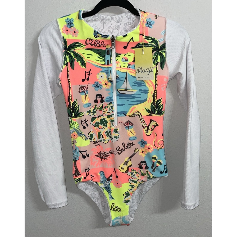 Anthropologie Maaji Women's Small Long Sleeve‎ Reversible Swimsuit Hula Girl